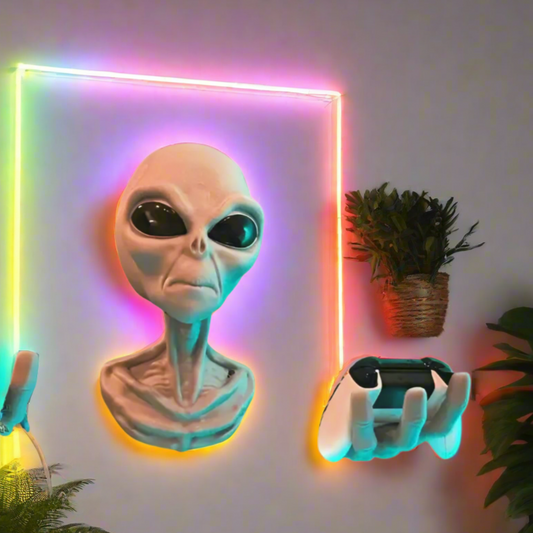 👽 Alien Wall-Mounted Headset & Controller Holder – Futuristic Organizer 3D Printed In Multiple Color Options🎮🎧