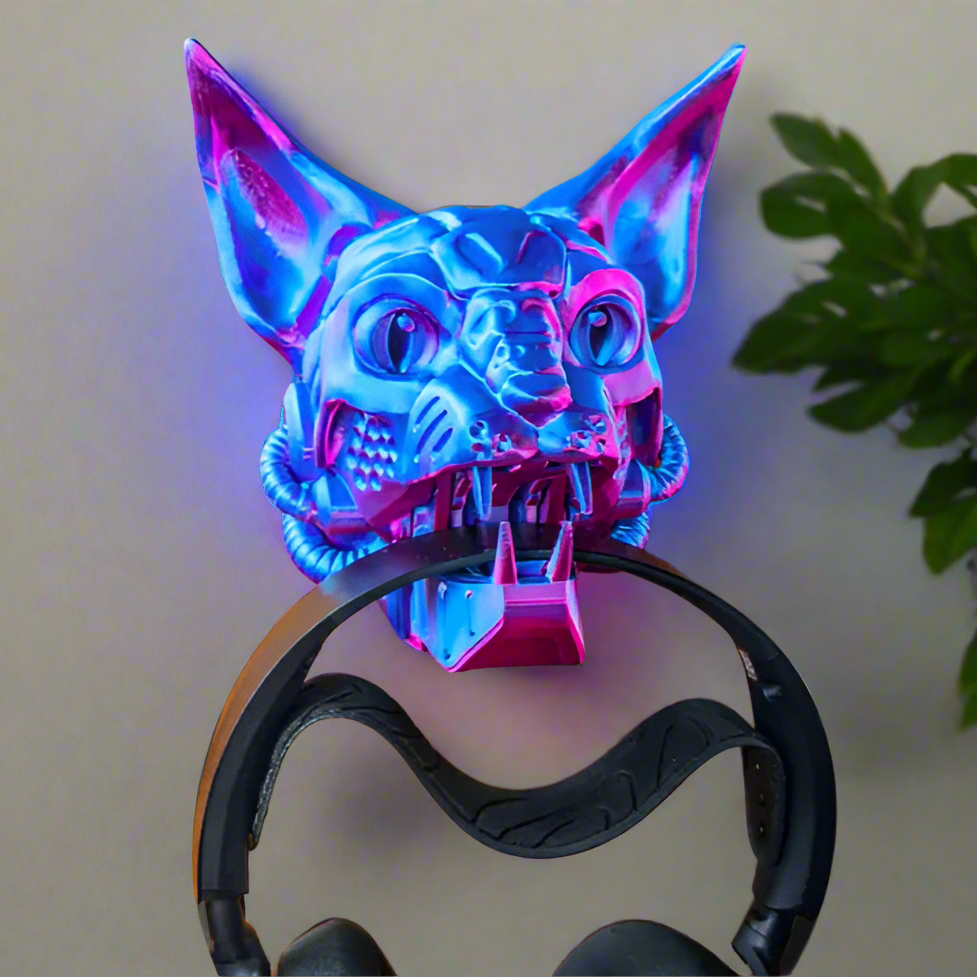 😼 Cyber Cat Headphone Holder – Futuristic & Functional Accessory 3D Printed In Multiple Color Options🎧