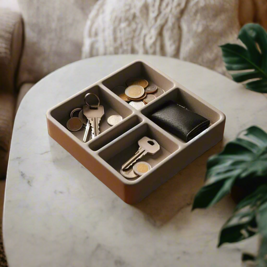 🗝️ Modern Key & Coin Tray – 4-Section Square Organizer for Everyday Essentials 3D Printed In Multiple Color Options 🪙 🔑