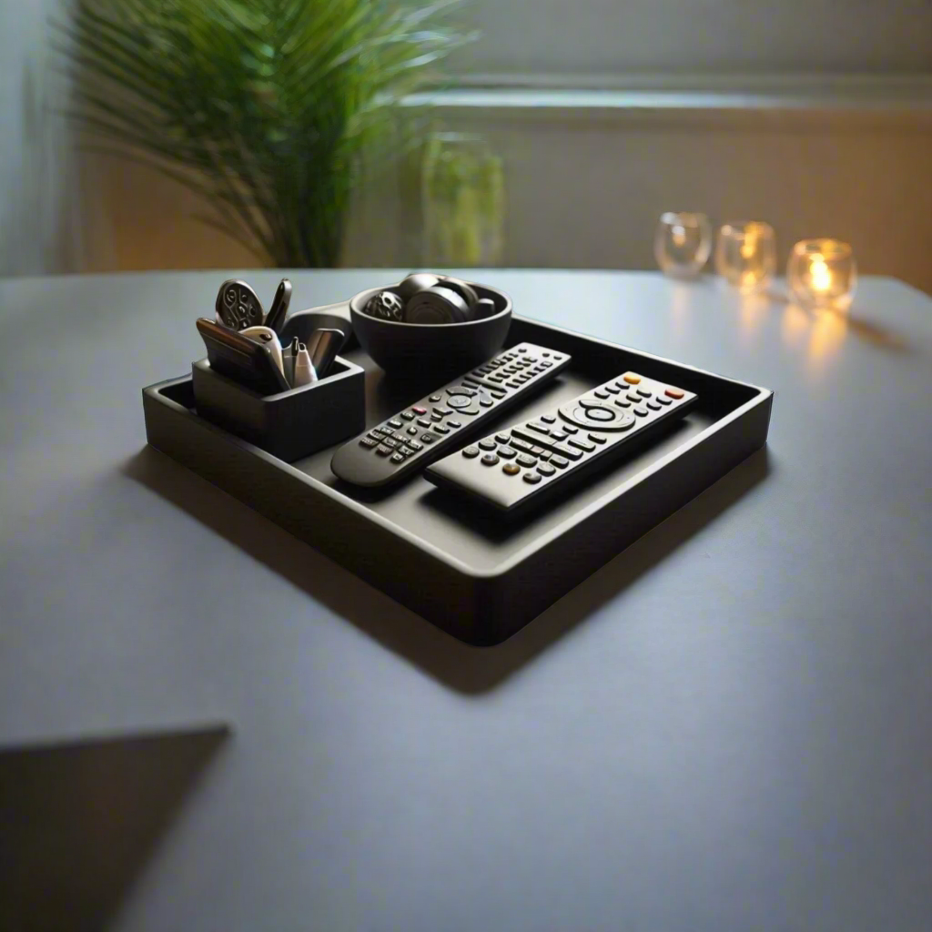 πΊ Sleek Remote Holder Tray with Two Bowls β Modern Living Room Organizer 3D Printed In Multiple Color Options π