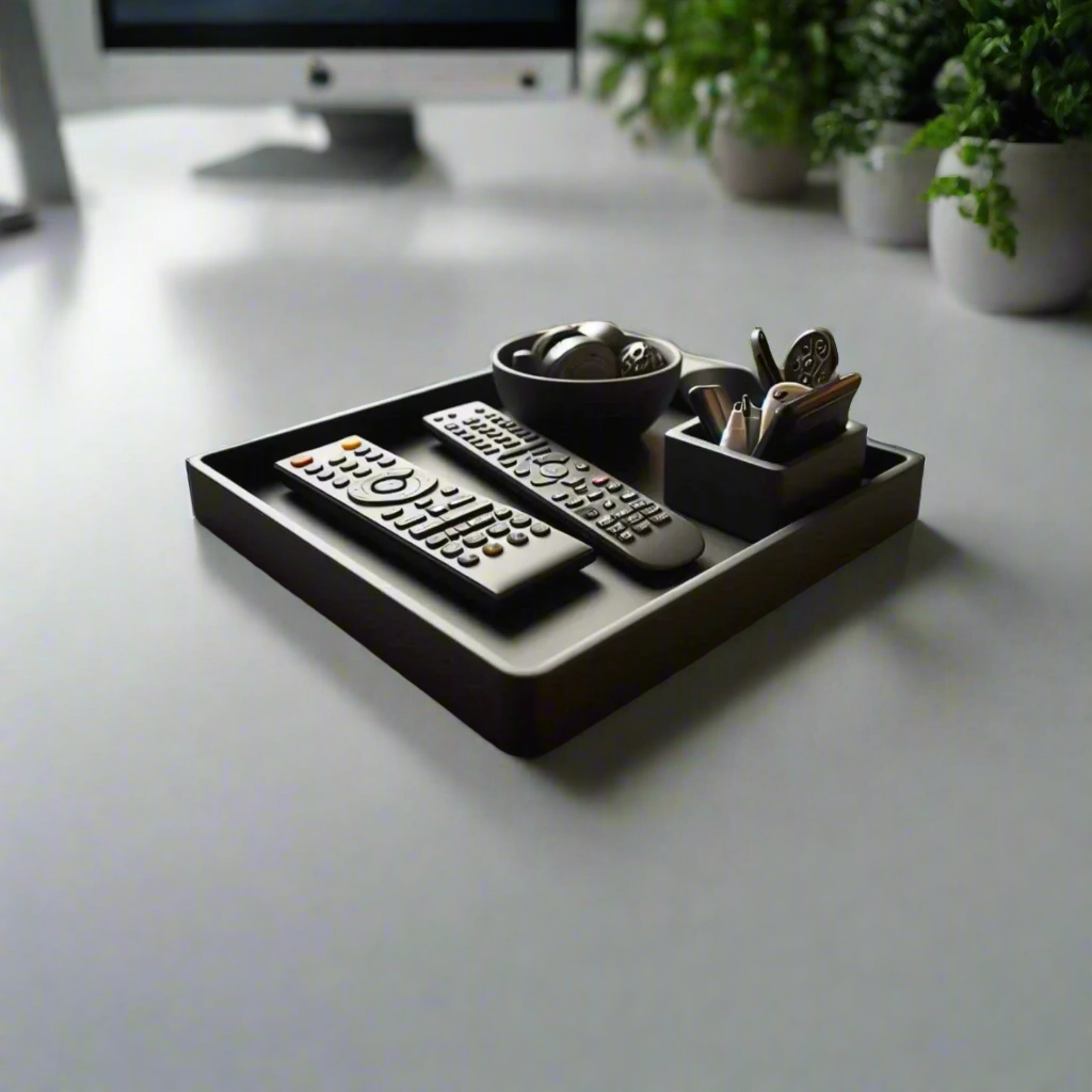 πΊ Sleek Remote Holder Tray with Two Bowls β Modern Living Room Organizer 3D Printed In Multiple Color Options π