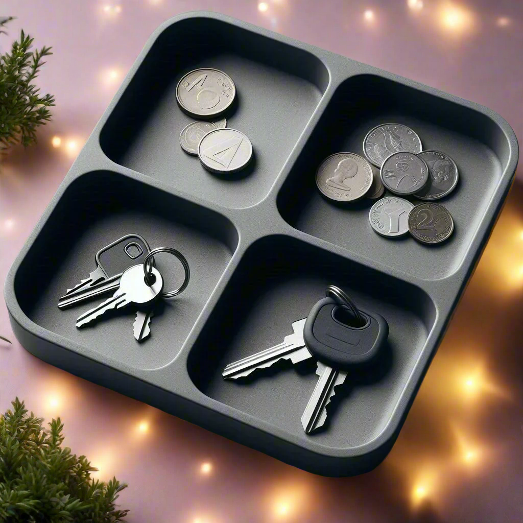 ποΈβ¨ Modern Square Key Tray with 4 Pockets β Stylish Organizer 3D Printed In Multiple Color Options