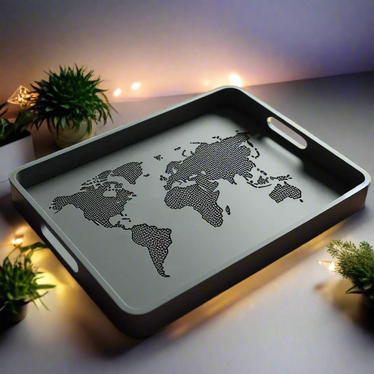 🌍 Designer World Map Tray – Artistic Serving & Decor Piece for the Globally Inspired 3D Printed In Multiple Color Options 🔑🪙