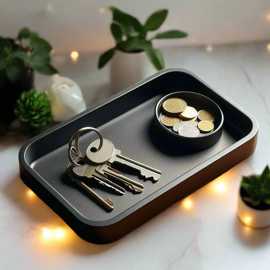 π Modern Rectangular Small Key Tray with Coin Bowl β Sleek & Smart Everyday Organizer 3D Printed In Multiple Color Optionsπͺ