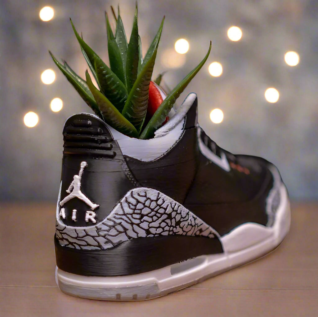 šš¤ Black Cement Jordan 3 Succulent Display ā Streetwear Meets Plant Decor šæ 3D Printed