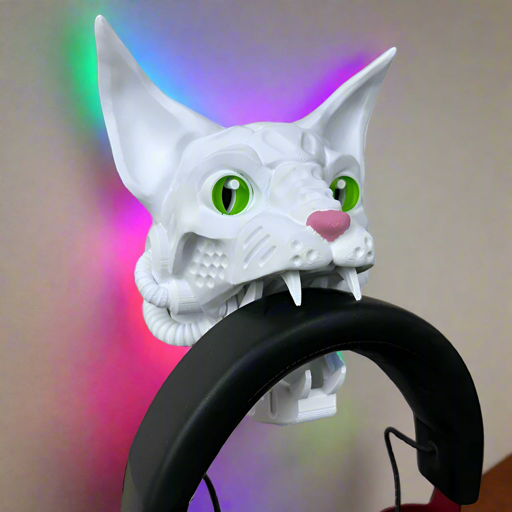 😼 Cyber Cat Headphone Holder – Futuristic & Functional Accessory 3D Printed In Multiple Color Options🎧