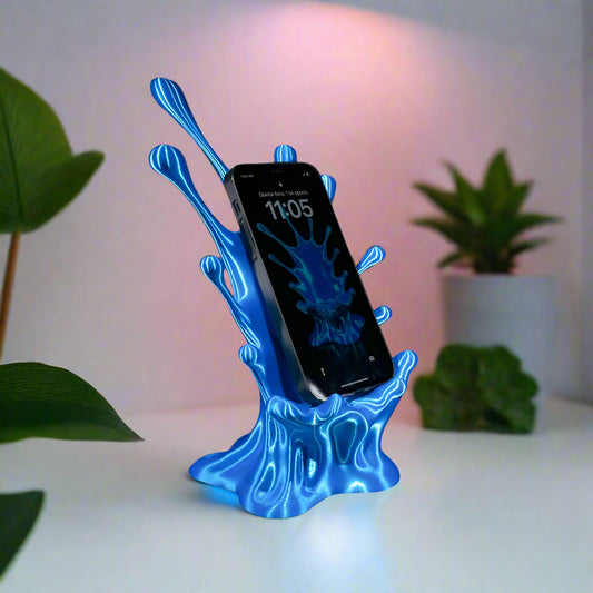 π¦π± Water Splash Desk Phone Holder β add movement and fluid style to any space, 3D Printed In Multiple Color Options
