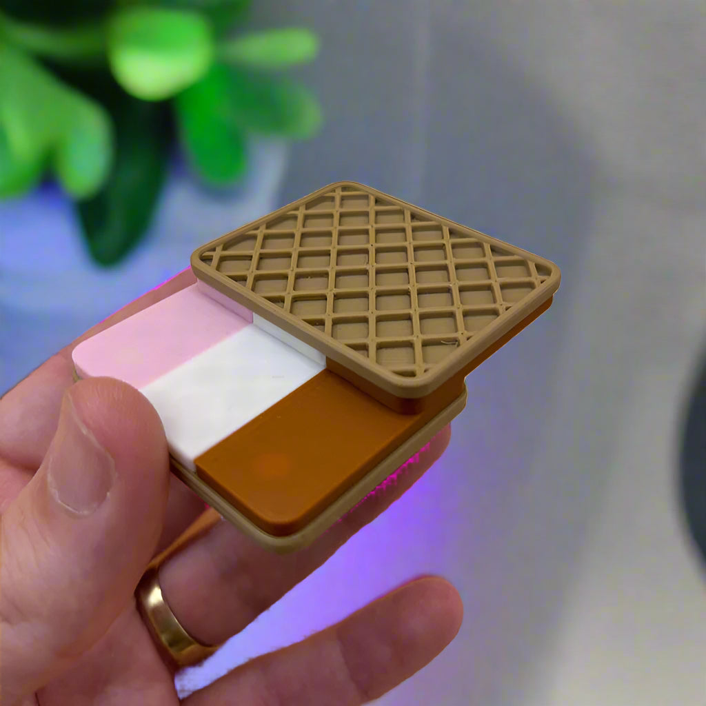 🍦 Neapolitan Ice Cream Sandwich Fidget Slider – Sweet Stress Relief in Your Pocket 3D printed In Multiple Color Options🎀✨