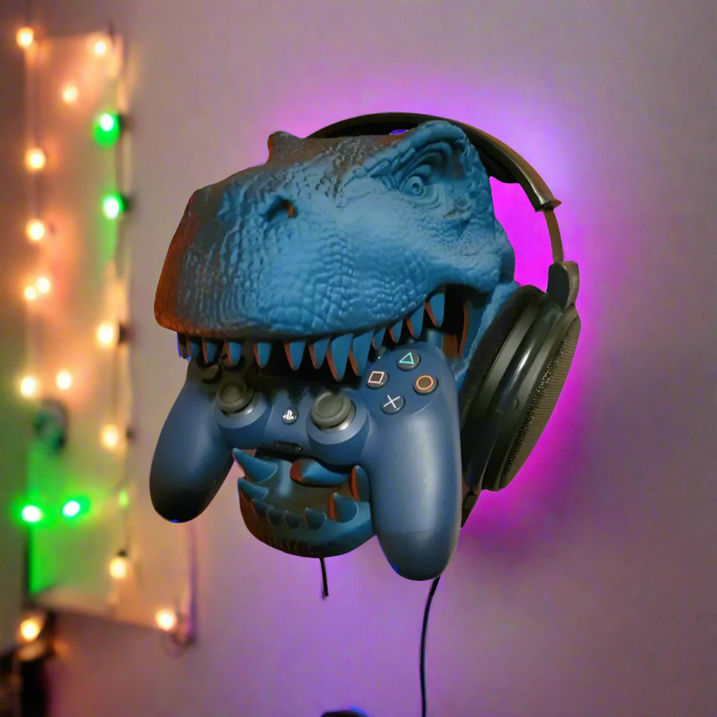 🦖 T-Rex Dinosaur Head Wall Mount Hanger – Fierce & Functional Decor 🎮🎧 | 50+ Colors | 3D Printed