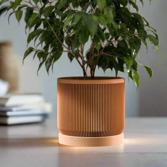 🌿 Mid-Century Modern Ribbed Planter with Drip Tray – Style Meets Function in Bold, Modern Design 3D Printed In Multiple Color Options