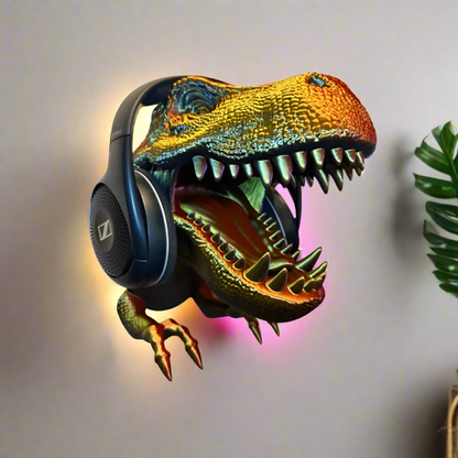 🦖 T-Rex Dinosaur Head Wall Mount Hanger – Fierce & Functional Decor 🎮🎧 | 50+ Colors | 3D Printed