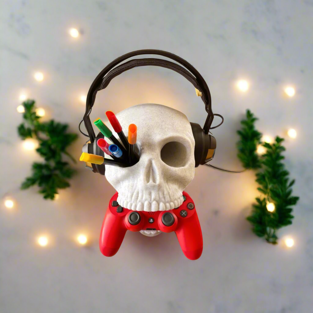 💀 Skull Multi-Holder – Bold Organizer for Controllers, Headphones & More  3D Printed In Multiple Color Options🎮🎧🖊️