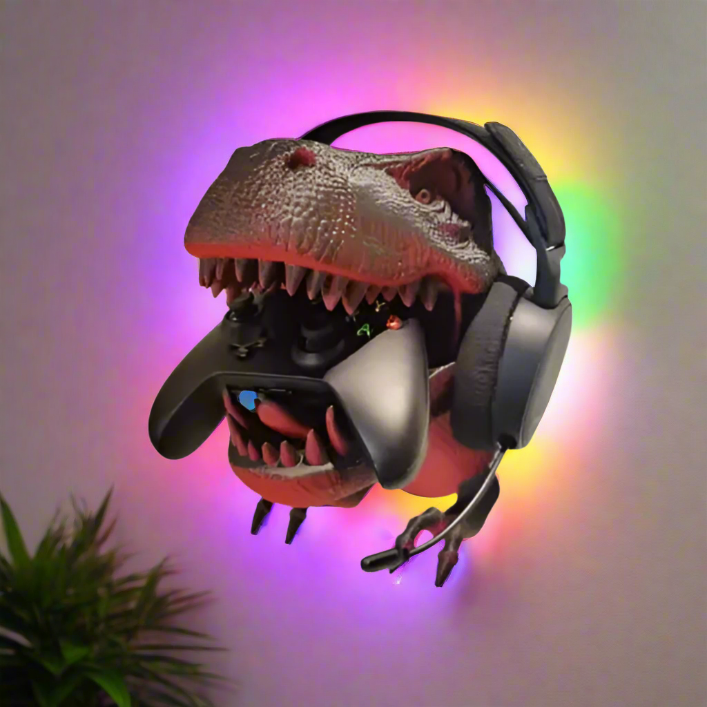 🦖 T-Rex Dinosaur Head Wall Mount Hanger – Fierce & Functional Decor 🎮🎧 | 50+ Colors | 3D Printed