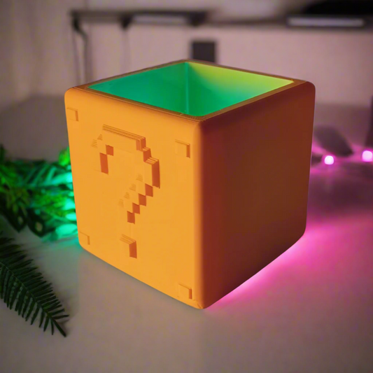 Question Block Planter – Retro Gaming-Inspired Plant Holder 3D Printed In Multiple Color Options
