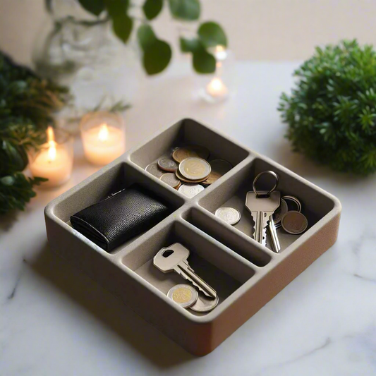 🗝️ Modern Key & Coin Tray – 4-Section Square Organizer for Everyday Essentials 3D Printed In Multiple Color Options  🪙 🔑