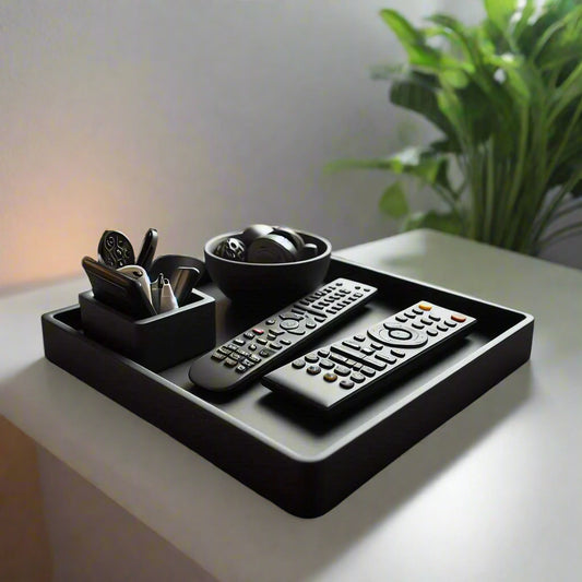 📺 Sleek Remote Holder Tray with Two Bowls – Modern Living Room Organizer 3D Printed In Multiple Color Options 🔑