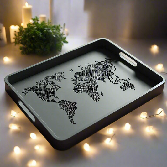 🌍 Designer World Map Tray – Artistic Serving & Decor Piece for the Globally Inspired 3D Printed In Multiple Color Options 🔑🪙