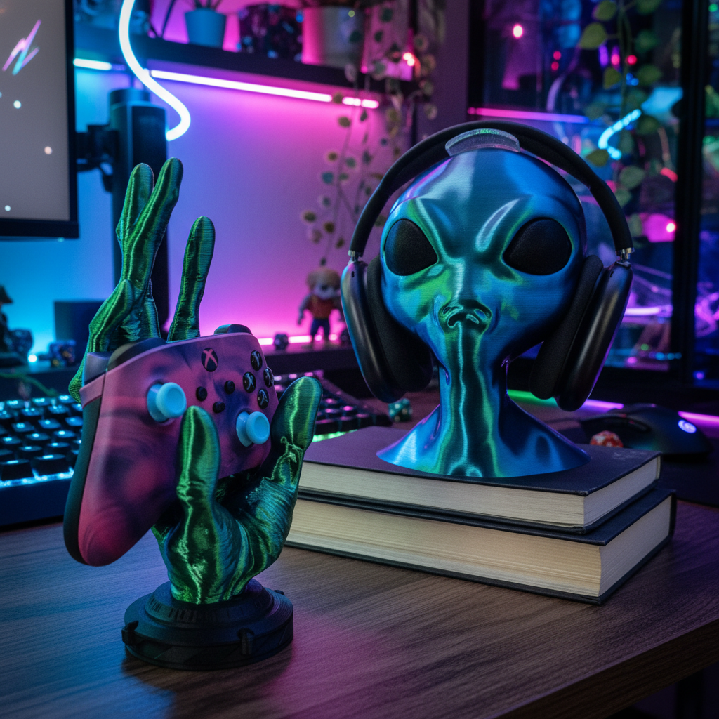 Alien Headphone Stand | Gaming Gear & Desk Decor | 3D Printed In Multiple Color Options