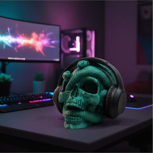 🐍 Venomous Vibes Skull Headphone Stand | Gothic Desk Decor | 3D Printed In Multiple Color Options