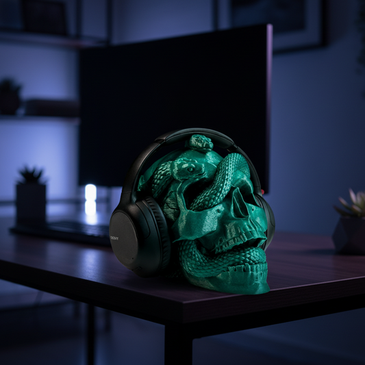 🐍 Venomous Vibes Skull Headphone Stand | Gothic Desk Decor | 3D Printed In Multiple Color Options