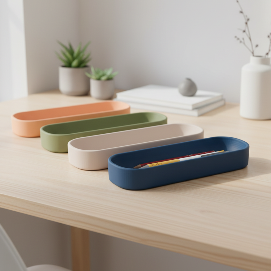 🖊️ Conquer Desk Clutter! Stylish Minimalist Pen Tray | 3D Printed In Multiple Color Options