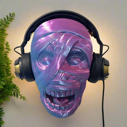🧟‍♂️ Summon the Creepy Cool – Mummy Head Wall-Mounted Headphones Holder Fierce & Functional Decor  3D Printed In Multiple Color Options🎧