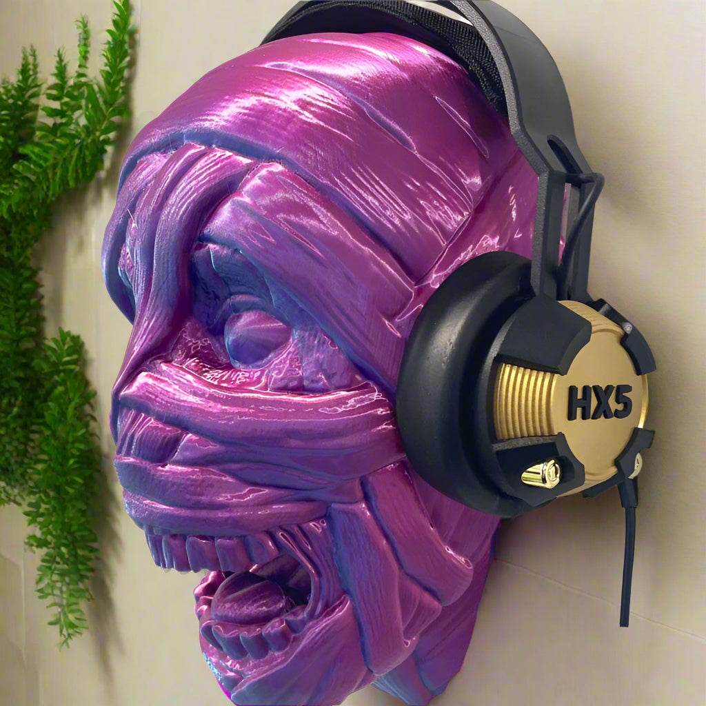 🧟‍♂️ Summon the Creepy Cool – Mummy Head Wall-Mounted Headphones Holder Fierce & Functional Decor  3D Printed In Multiple Color Options🎧
