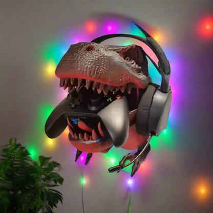 🦖 T-Rex Dinosaur Head Wall Mount Hanger – Fierce & Functional Decor 🎮🎧 | 50+ Colors | 3D Printed